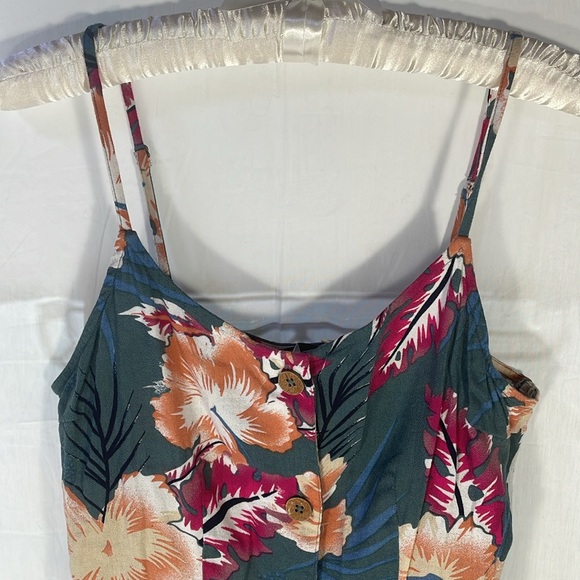 ROXY Tropical Print Dress Button Up Sundress Floral Hibiscus Beachy Summer - Picture 2 of 9